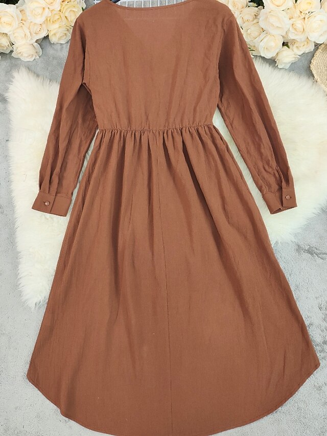 Women's Midi Dress Cotton Linen Dress Ruched Dress Fashion