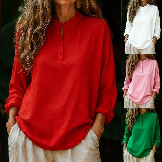Women's Shirt Blouse Faux Cotton Linen Plain Stylish Modern