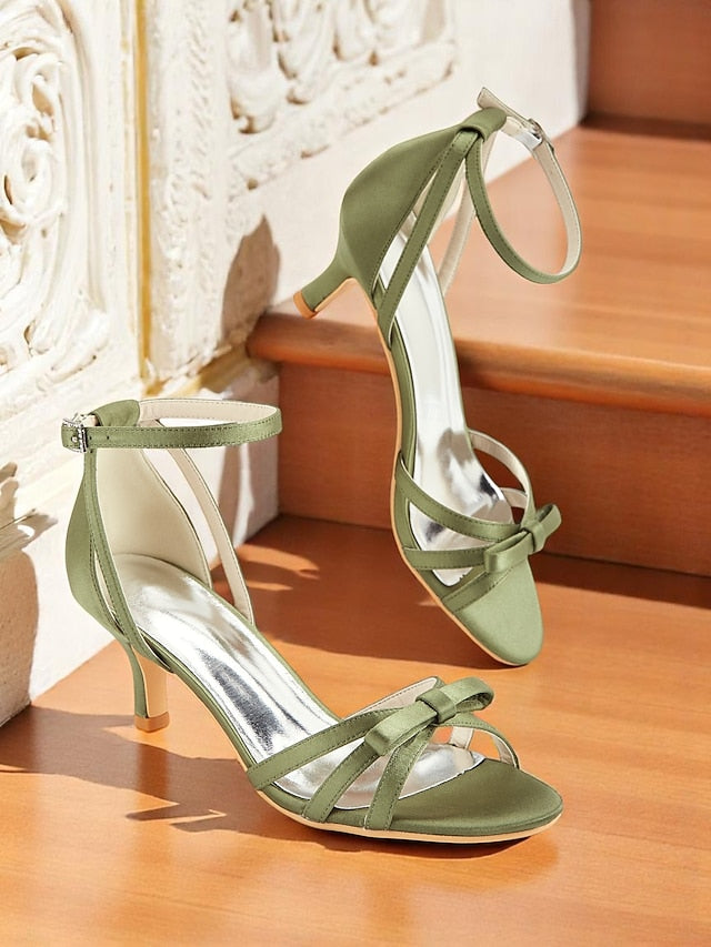Women's Green 1950s Heel Kitten Strappy Satin Vintage