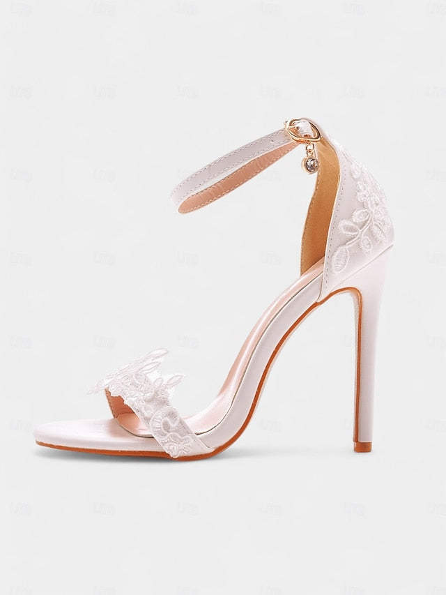 Wedding Ankle Lace with Strap White Women's Heels Stiletto