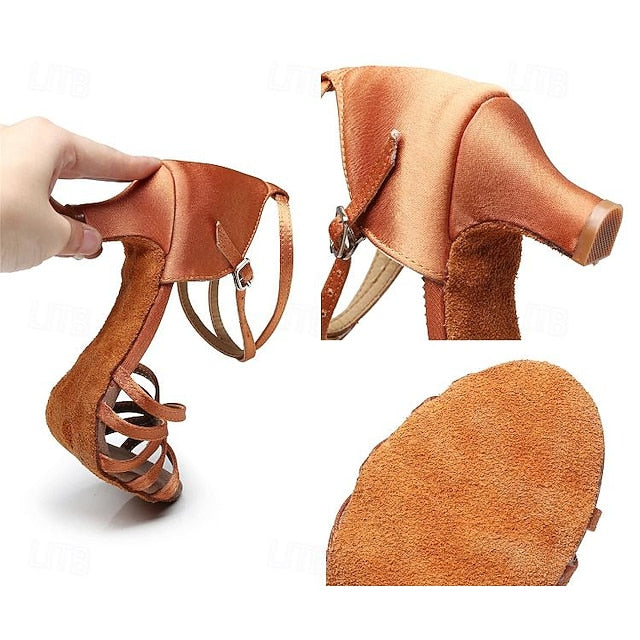 Dance Design Satin Shoes Latin Women's Strappy with and