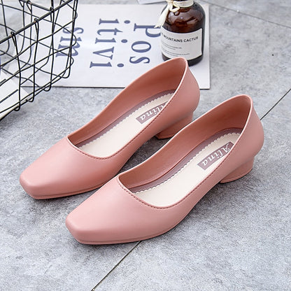 – Classic Heel Women's Toe Slip-On Black Low Pumps Round