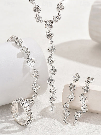 – Set Elegant Rhinestone Necklace Gold Jewelry