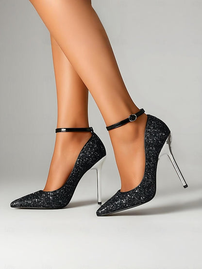 Gold – Pointed Sparkly Stiletto Heels Glitter Women's Toe