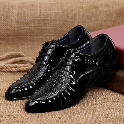 Leather Patent Crocodile Shoes Men's - Faux Black
