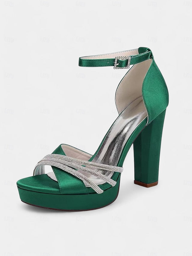 Satin Heel Purple with Straps Sandals Rhinestone High - Platform