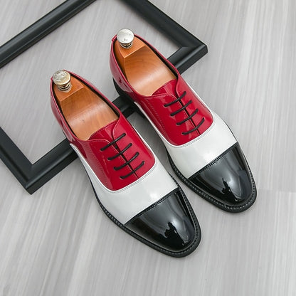 Patent – Red Oxford Men's and White Shoes Leather