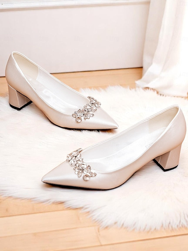 Champagne with Toe Women's Pointed Wedding Pumps Satin
