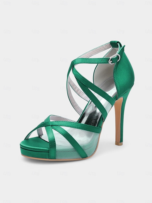 Sandals Bridal High Heel Straps with Satin - Cross Perfect White