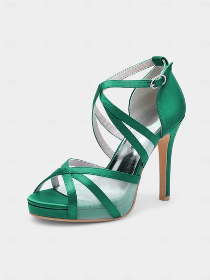 Sandals Bridal High Heel Straps with Satin - Cross Perfect White