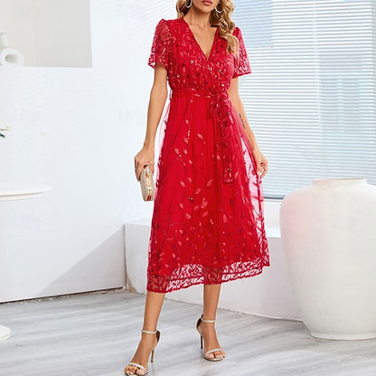 Neck Elegant Bride V Mother Sequin Dress the A-Line of