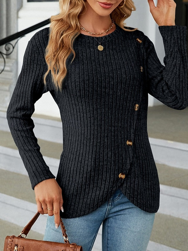 Women's Blouse Solid Color Stylish Casual Long Sleeve Crew