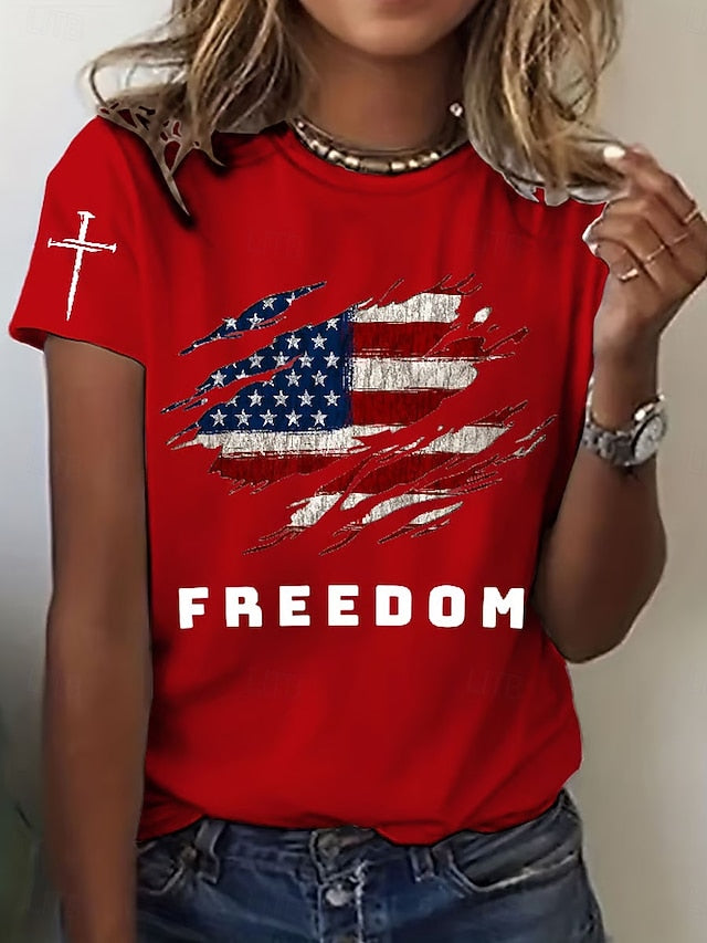 Women's T Shirt Graphic Letter American Flag Vintage