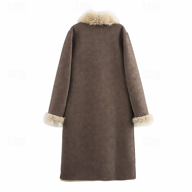 Warm Faux Fur Buttons Women's Comfortable Coat Pocket