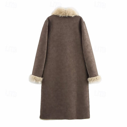 Warm Faux Fur Buttons Women's Comfortable Coat Pocket
