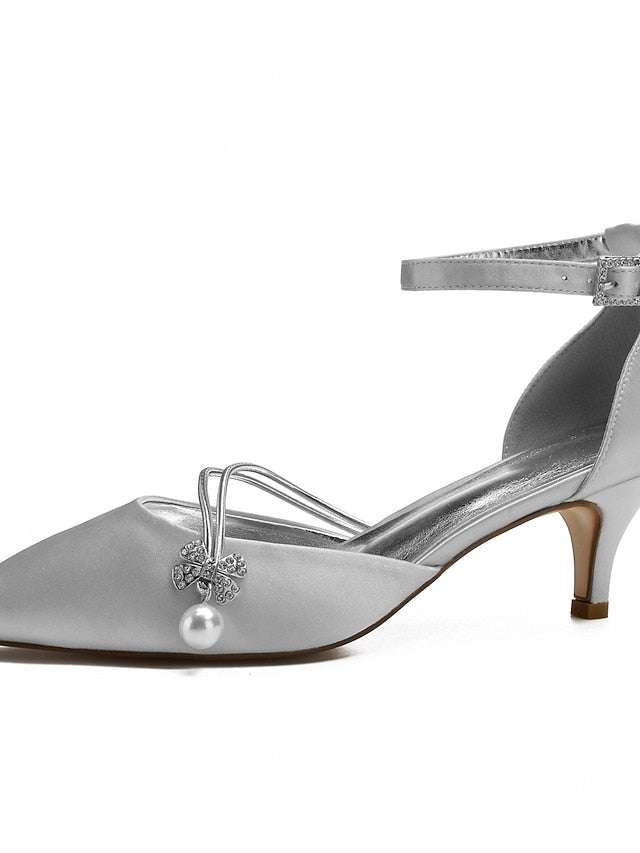 Satin Pearl and Kitten Heels Blue Women's Dark with