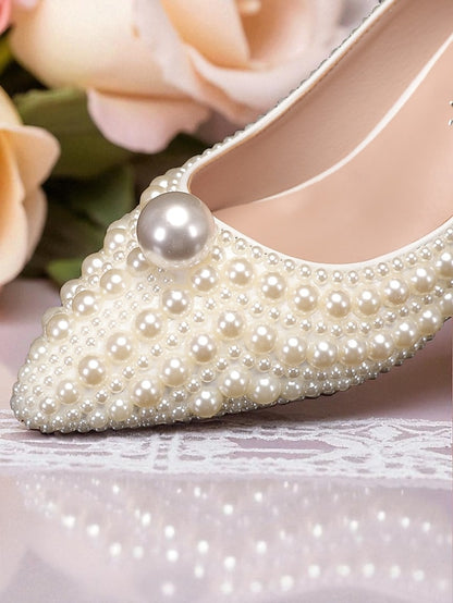 Women's Matching Kitten Pearl-Embellished Pumps Heel and