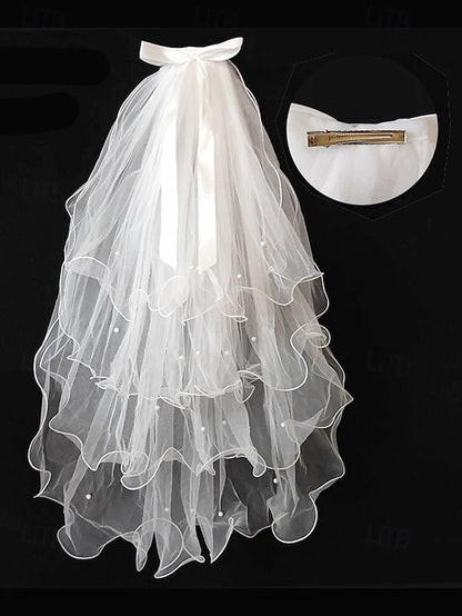 Satin Ivory Veil and Bridal - Elegant Ribbon Soft Tulle with
