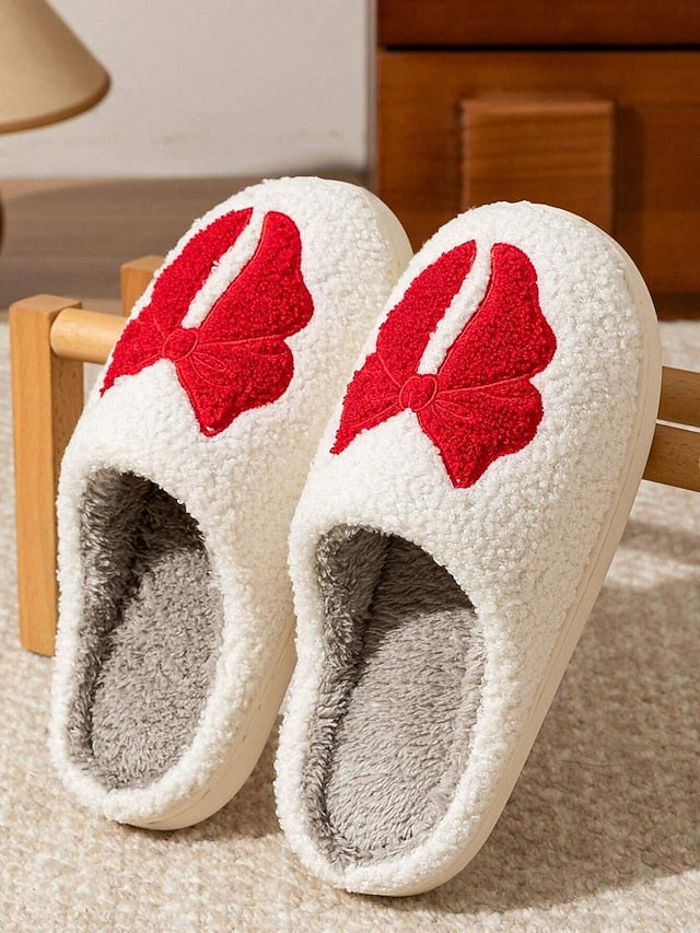 Women's with Soft Slippers and - Bowknot Design Red White