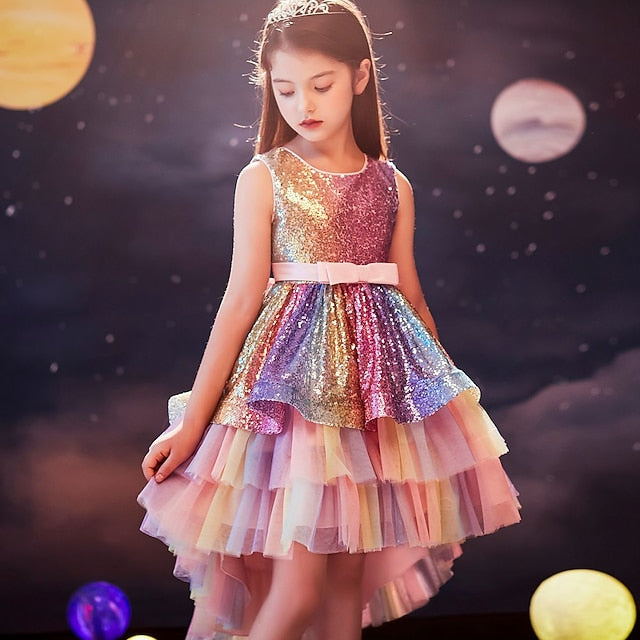 Party Girls' colour Sleeveless Kids Sequin Wedding Dress