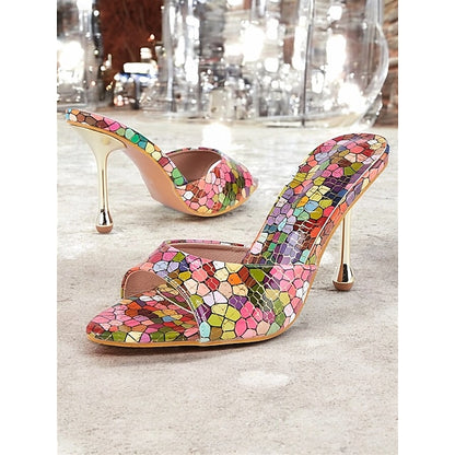 Print – Mules Women Multicolor High Colorful Heels for Mosaic