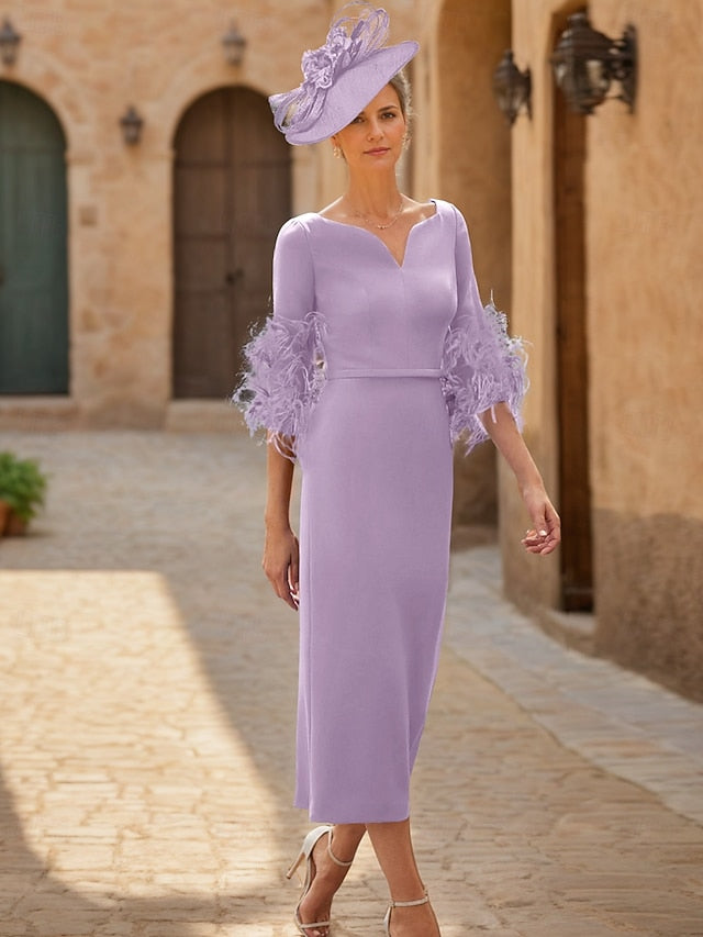 Guest V Bride Wedding of Mother Dress Neck Elegant Sheath the