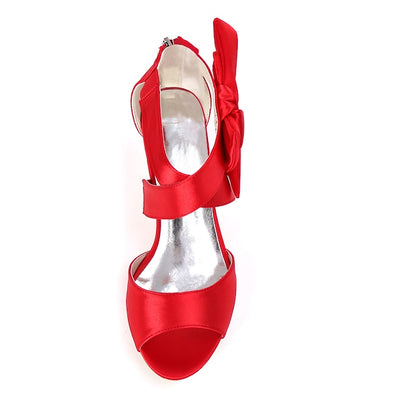 Women's Bowknot Wedding Heel Kitten Open Shoes Bridal