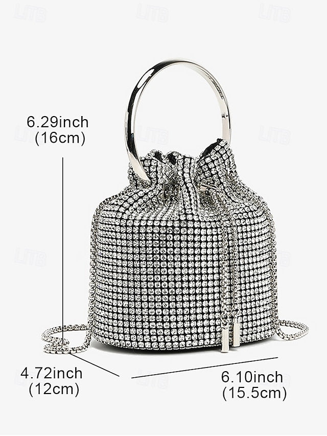 Sparkling Silver Bucket with Rhinestone Bag Women's Metal