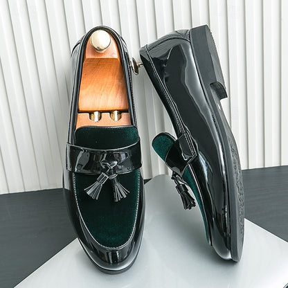 Men's Loafers Velvet Black Tassel Patent Leather – Faux