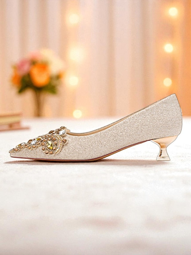 Women's Low Heel with Pointed-Toe Glitter Gold Pumps