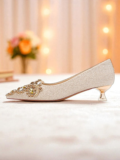 Women's Low Heel with Pointed-Toe Glitter Gold Pumps