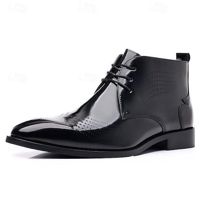 Leather Brogue Burgundy Glossy Faux Ankle Men's Wingtip