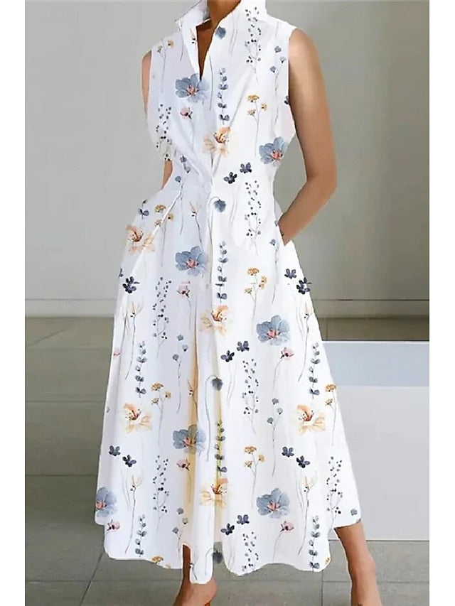Women's Midi Dress White Dress Trumpet Mermaid Dress Print