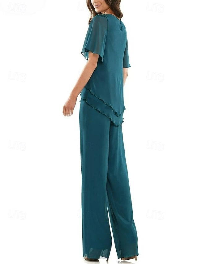 of Dress the Mother Two Piece Elegant Crew Neck Pantsuit Bride