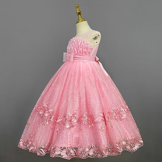 Girl Girls' Solid Flower Kids Dress Colored