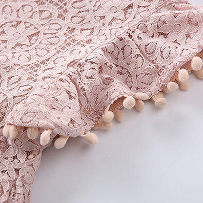 Girls' Party Color Kids Short Dress Solid Sleeve