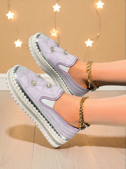 Sneakers with Red Platform Rhinestone Women's Slip-On Studs