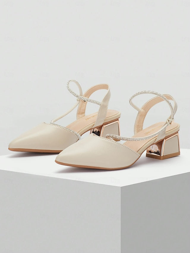 Elegant Pointed with Slingback Women's Heels Toe Rhinestone