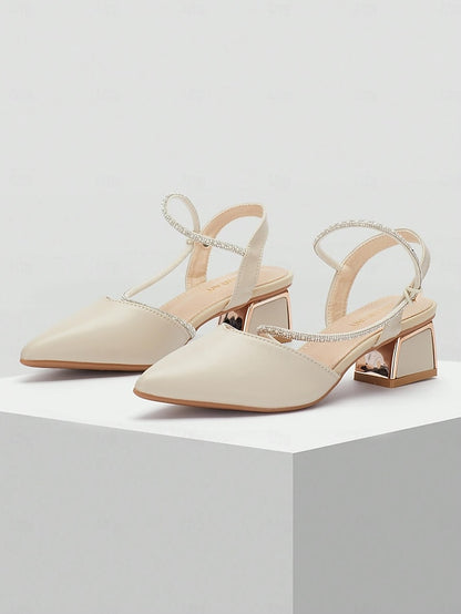 Elegant Pointed with Slingback Women's Heels Toe Rhinestone