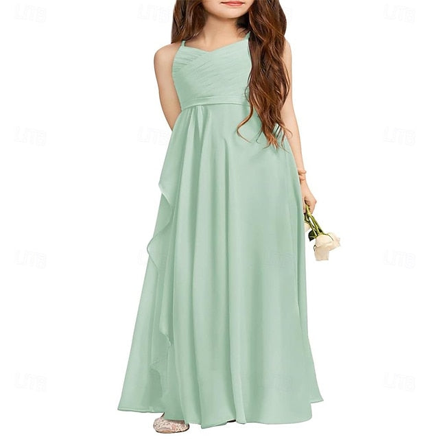 Flowy Girls Halter Junior A-Line Girl Dress Bridesmaid Flower