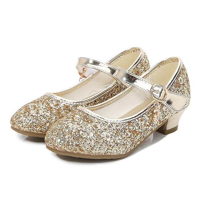 Mary Glitter Heel Sparkly Low Girls' Jane Shoes