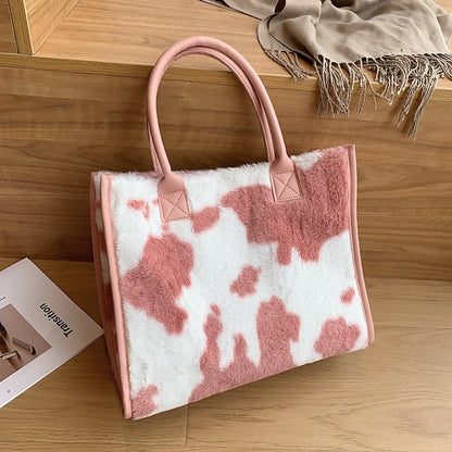 Tote Bag with Leather Faux Leopard Print Brown Women's Fur
