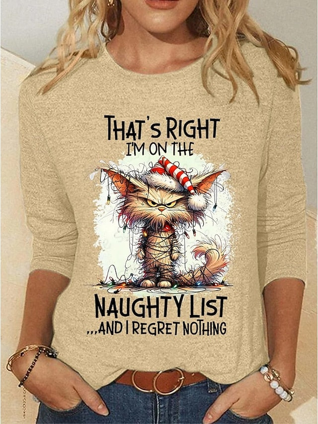 Christmas Women's T Shirt Graphic Animal Cat Vintage