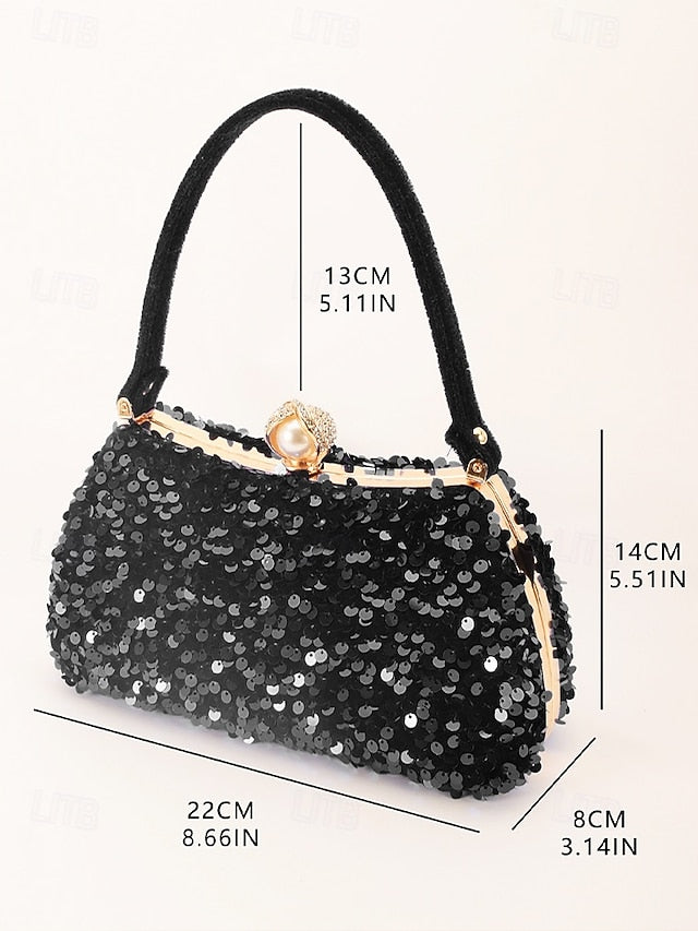 Black with Accent Sequin Clutch Pearl Evening Women's –