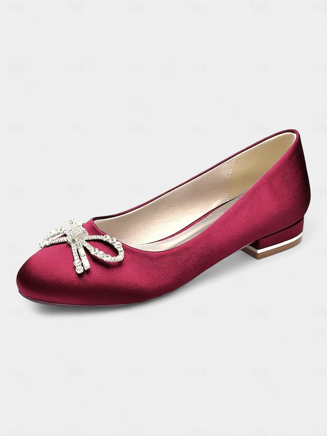 Embellished Flats Women's Bow Round-Toe Rhinestone -