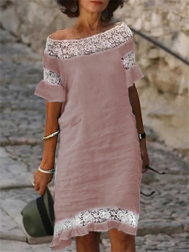 Women's White Summer Spring Midi Dress 100% Cotton Casual