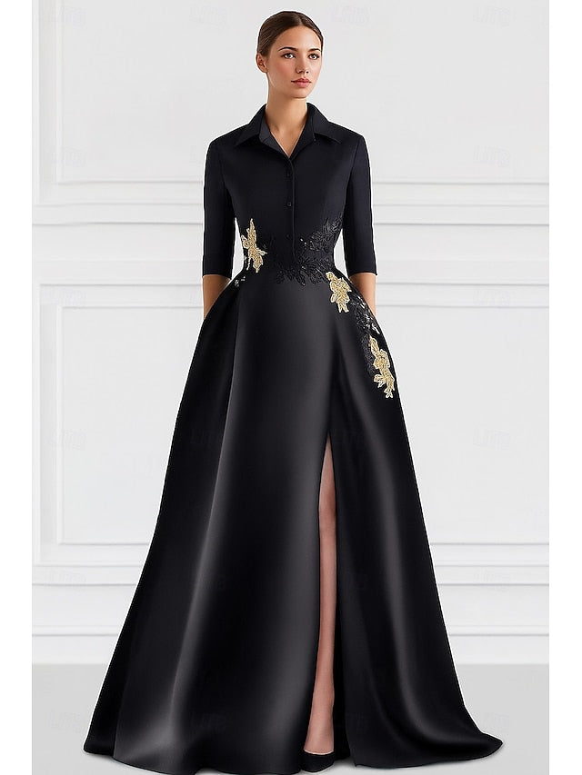 Black Bride A-Line Dress Mother Tie the of Shirt Elegant Wedding