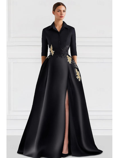 Black Bride A-Line Dress Mother Tie the of Shirt Elegant Wedding