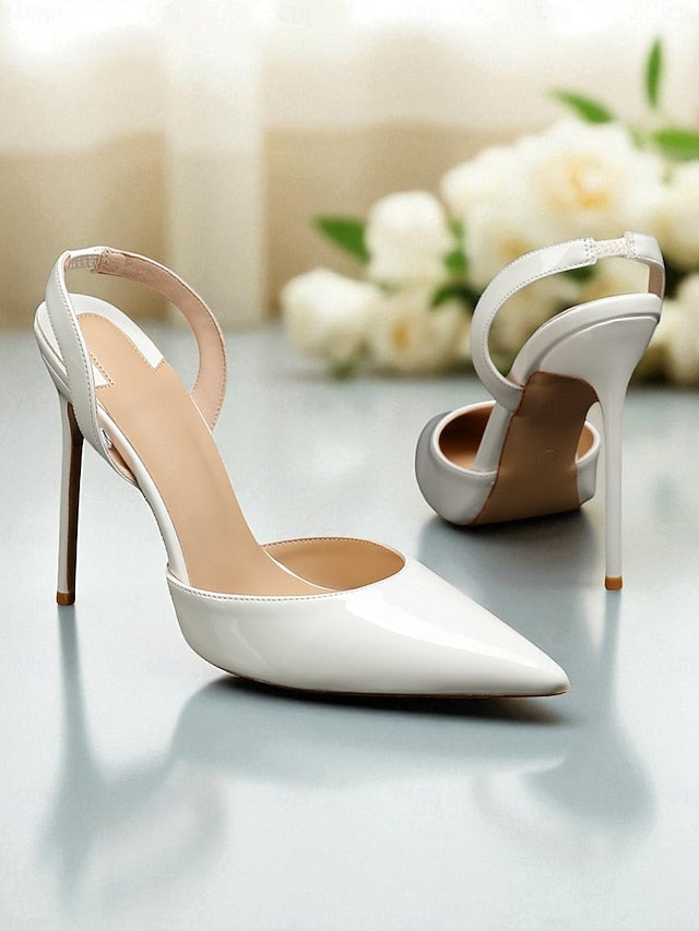 Pearl-Embellished Women's Leather Heels White - Slingback