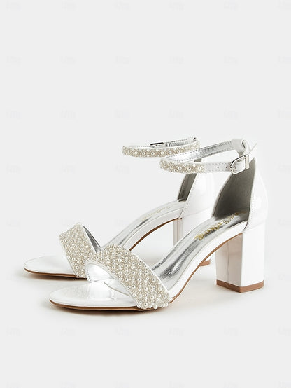 for Ankle with Heels Pearl-Embellished Strap Ivory Open-Toe